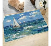 CAEITLRSO Tapis de Porte Aquarelle Ciel Paillasson Navigation 60x90cm Absorbe l'eau et Ramasse La Saleté Facile à Nettoyer Tapis pour Couloir, Entrée, Cuisine, Bleu Ciel