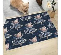 CAEITLRSO Tapis de Porte Mignon Animal Paillasson Ballet Cochon 45x75cm Absorbe l'eau et Ramasse La Saleté Facile à Nettoyer Tapis pour Couloir, Entrée, Cuisine, Bleu Marine