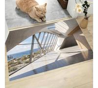 CAEITLRSO Tapis de Porte Moderne Minimaliste Paillasson Paysage Marin Architecture 45x75cm Absorbe l'eau et Ramasse La Saleté Facile à Nettoyer Tapis pour Couloir, Entrée, Cuisine, Blanc Grisâtre