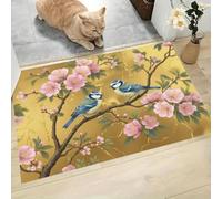 CAEITLRSO Tapis de Porte Rétro Luxe Paillasson Fleurs De Pêcher Tigre 60x90cm Absorbe l'eau et Ramasse La Saleté Facile à Nettoyer Tapis pour Couloir, Entrée, Cuisine, Rose Or