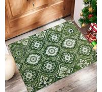 CAEITLRSO Tapis Interieur Motifs Vintage, Tapis D'entrée Antidérapant Lavable Marocains Floraux,Paillasson Absorbant Vert Olive, 50x80cm pour Chambre Couloi