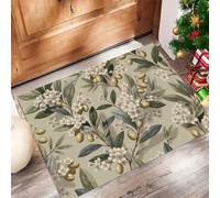 CAEITLRSO Tapis Interieur Rétro Réaliste, Tapis D'entrée Antidérapant Lavable Olive Floral,Paillasson Absorbant Vert Beige, 50x80cm pour Chambre Couloi