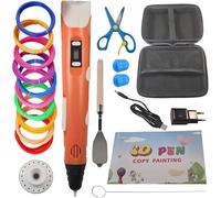 CAELLUMA Crayon 3D pour enfants avec 12 filaments de couleurs - Stylo 3D pour enfants avec écran LCD - Température et vitesse réglables - Modèles de peinture avec stylo 3D pour filles (orange)
