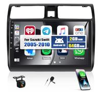 CAEMCHO 2+64G Android 13 Navi Autoradio pour Suzuki Swift 2005-2010 avec Caméra de Recul, 10 Pouces sans Fil Carplay Bluetooth Radio avec Android Auto WiFi GPS Mirror Link EQ-Ton +HD Touchscreen