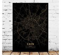 Caen France City Map Impression Sur Toile Affiches Modernes En Or Noir Illustrations Images Non Encadrées Impressions Personnalisation Peintures Souvenir Cadeau Décoration Intérieure, 70X100Cm / 2
