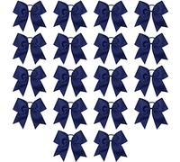 Caenagrion Lot de 18 grands nœuds élastiques faits à la main pour pom-pom girl, adolescente, fille, université - Bleu marine - 20,3 cm