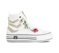 CAF NOIR DM9504 chaussures femme beurre baskets lacets mi-hauts plateforme tissu pailleté accessoire amovible franges 37