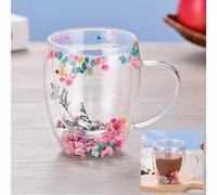 Café Cappuccino Tasse BellaVerde - Verre à Double Paroi de 350ml - Tasse à Café et Thé - Thème Fleurs Séchées