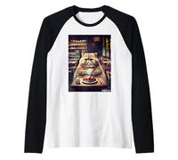 Cafe Cat Croissant Coffee Funny Manche Raglan