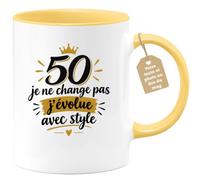 Café-Croissant - Mug 50 Ans Je Ne Change Pas J'évolue Avec Style - Jaune/Cé | Anniversaire 50 ans, Idée Cadeau Rigolo Homme