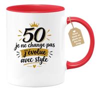 Café-Croissant - Mug 50 Ans Je Ne Change Pas J'évolue Avec Style - Rouge/Cé | Anniversaire 50 ans, Idée Cadeau Rigolo Homme
