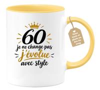 Café-Croissant - Mug 60 Ans Je Ne Change Pas J'évolue Avec Style - Jaune/Cé | Anniversaire 60 ans, Idée Cadeau Rigolo Homme