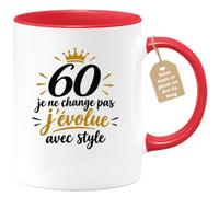 Café-Croissant - Mug 60 Ans Je Ne Change Pas J'évolue Avec Style - Rouge/Cé | Anniversaire 60 ans, Idée Cadeau Rigolo Homme