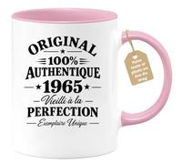 Café-Croissant - Mug Anniversaire 1965 Authentique - Rose/Céramique | Mug cadeau original pour hommes nés en 1965, design vintage unique
