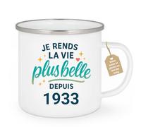 Café-Croissant - Mug Anniversaire 93 Ans, Vie Plus Belle Depuis 1933 - Blan | Mug humoristique anniversaire, rend la vie plus belle 93 1933