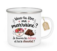 Café-Croissant - Mug Annonce Demande Marraine Chocolat Original - Blanc/Ema | Mug parfait pour annoncer une demande spéciale avec humour