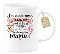 Café-Croissant - Mug Annonce Grossesse Future Grand-mère - Blanc/céramique | Ajoutez votre texte et photo, Tasse personnalisable future mamie 2026-2027, Cadeau personnalisé original, Tu vas etre mamie