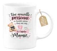 Café-Croissant - Mug Annonce Grossesse Future Grand-mère - Blanc/céramique | Ajoutez votre texte et photo, Tasse personnalisable future mamie 2026-2027, Cadeau personnalisé original, Tu vas etre mamie