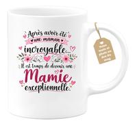 Café-Croissant - Mug Annonce Grossesse Future Grand-mère - Blanc/céramique | Ajoutez votre texte et photo, Tasse personnalisable future mamie 2026-2027, Cadeau personnalisé original, Tu vas etre mamie
