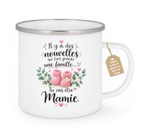 Café-Croissant - Mug Annonce Grossesse Future Grand-mère - Blanc/emaille | Ajoutez votre texte et photo, Tasse personnalisable future mamie 2026-2027, Cadeau personnalisé original, Tu vas etre mamie