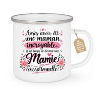 Café-Croissant - Mug Annonce Grossesse Future Grand-mère - Blanc/emaille | Ajoutez votre texte et photo, Tasse personnalisable future mamie 2026-2027, Cadeau personnalisé original, Tu vas etre mamie