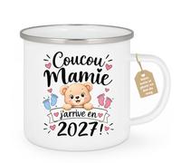 Café-Croissant - Mug Annonce Grossesse Future Grand-mère - Blanc/emaille | Ajoutez votre texte et photo, Tasse personnalisable future mamie 2026-2027, Cadeau personnalisé original, Tu vas etre mamie