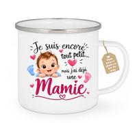 Café-Croissant - Mug Annonce Grossesse Future Grand-mère - Blanc/emaille | Ajoutez votre texte et photo, Tasse personnalisable je suis encore tout petit mais j'ai une mamie, Cadeau original
