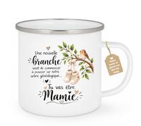 Café-Croissant - Mug Annonce Grossesse Future Grand-mère - Blanc/emaille | Ajoutez votre texte et photo, Tasse personnalisable future mamie 2026-2027, Cadeau personnalisé original, Tu vas etre mamie