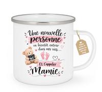 Café-Croissant - Mug Annonce Grossesse Future Grand-mère - Blanc/emaille | Ajoutez votre texte et photo, Tasse personnalisable future mamie 2026-2027, Cadeau personnalisé original, Tu vas etre mamie