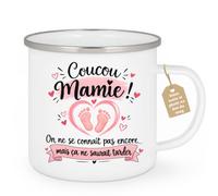 Café-Croissant - Mug Annonce Grossesse Future Grand-mère - Blanc/emaille | Ajoutez votre texte et photo, Tasse personnalisable coucou mamie, Cadeau original