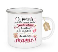 Café-Croissant - Mug Annonce Grossesse Future Grand-mère - Blanc/emaille | Ajoutez votre texte et photo, Tasse personnalisable future mamie 2026-2027, Cadeau personnalisé original, Tu vas etre mamie