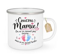 Café-Croissant - Mug Annonce Grossesse Future Grand-mère - Blanc/emaille | Ajoutez votre texte et photo, Tasse personnalisable coucou mamie, Cadeau original