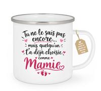 Café-Croissant - Mug Annonce Grossesse Future Grand-mère - Blanc/emaille | Ajoutez votre texte et photo, Tasse personnalisable je t'ai choisi comme mamie, Cadeau original