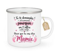 Café-Croissant - Mug Annonce Grossesse Future Grand-mère - Blanc/emaille | Ajoutez votre texte et photo, Tasse personnalisable future mamie 2026-2027, Cadeau personnalisé original, Tu vas etre mamie