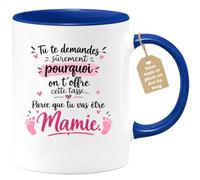 Café-Croissant - Mug Annonce Grossesse Future Grand-mère - Bleu/céramique | Ajoutez votre texte et photo, Tasse personnalisable future mamie 2026-2027, Cadeau personnalisé original, Tu vas etre mamie