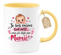 Café-Croissant - Mug Annonce Grossesse Future Grand-mère - Jaune/céramique | Ajoutez votre texte et photo, Tasse personnalisable je suis encore tout petit mais j'ai une mamie, Cadeau original