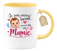 Café-Croissant - Mug Annonce Grossesse Future Grand-mère - Jaune/céramique | Ajoutez votre texte et photo, Tasse personnalisable je suis encore tout petit mais j'ai une mamie, Cadeau original