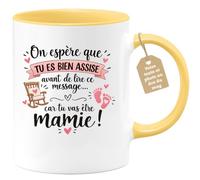 Café-Croissant - Mug Annonce Grossesse Future Grand-mère - Jaune/céramique | Ajoutez votre texte et photo, Tasse personnalisable future mamie 2026-2027, Cadeau personnalisé original, Tu vas etre mamie