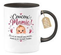 Café-Croissant - Mug Annonce Grossesse Future Grand-mère - Noir/céramique | Ajoutez votre texte et photo, Tasse personnalisable coucou mamie, Cadeau original