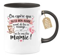 Café-Croissant - Mug Annonce Grossesse Future Grand-mère - Noir/céramique | Ajoutez votre texte et photo, Tasse personnalisable future mamie 2026-2027, Cadeau personnalisé original, Tu vas etre mamie