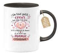 Café-Croissant - Mug Annonce Grossesse Future Grand-mère - Noir/céramique | Ajoutez votre texte et photo, Tasse personnalisable mamie tout petit coeur, Cadeau original