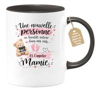 Café-Croissant - Mug Annonce Grossesse Future Grand-mère - Noir/céramique | Ajoutez votre texte et photo, Tasse personnalisable future mamie 2026-2027, Cadeau personnalisé original, Tu vas etre mamie