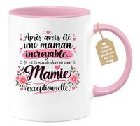 Café-Croissant - Mug Annonce Grossesse Future Grand-mère - Rose/céramique | Ajoutez votre texte et photo, Tasse personnalisable future mamie 2026-2027, Cadeau personnalisé original, Tu vas etre mamie