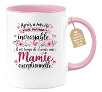 Café-Croissant - Mug Annonce Grossesse Future Grand-mère - Rose/céramique | Ajoutez votre texte et photo, Tasse personnalisable future mamie 2026-2027, Cadeau personnalisé original, Tu vas etre mamie