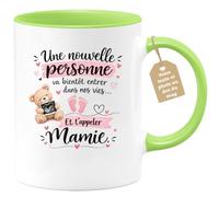 Café-Croissant - Mug Annonce Grossesse Future Grand-mère - Vert/céramique | Ajoutez votre texte et photo, Tasse personnalisable future mamie 2026-2027, Cadeau personnalisé original, Tu vas etre mamie