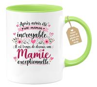 Café-Croissant - Mug Annonce Grossesse Future Grand-mère - Vert/céramique | Ajoutez votre texte et photo, Tasse personnalisable future mamie 2026-2027, Cadeau personnalisé original, Tu vas etre mamie