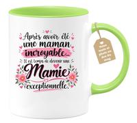 Café-Croissant - Mug Annonce Grossesse Future Grand-mère - Vert/céramique | Ajoutez votre texte et photo, Tasse personnalisable future mamie 2026-2027, Cadeau personnalisé original, Tu vas etre mamie