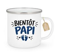 Café-Croissant - Mug Bientôt Papi Cadeau Grossesse Humour - Blanc/Emaille | Idéal pour Annoncer une Grossesse et Faire Sourire