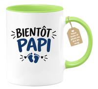 Café-Croissant - Mug Bientôt Papi Cadeau Grossesse Humour - Vert/Céramique | Idéal pour Annoncer une Grossesse et Faire Sourire
