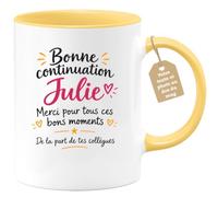Café-Croissant - Mug Bonne Continuation Julie, Merci Pour Ces Bons Moments | Idéal cadeau de remerciement pour collègue partant